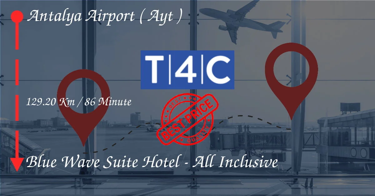 Heres the translation of the English text to French (fr):

Transfert privé en taxi ou minibus de lAÉROPORT DANTALYA (AYT) à lhôtel Blue Wave Suite - T