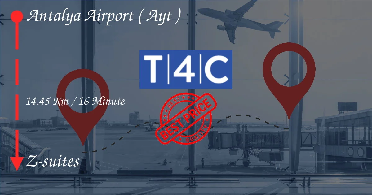 Aéroport d'Antalya (AYT) à Z-Suites Transfert par un taxi privé, une mini-fourgonnette, des navettes