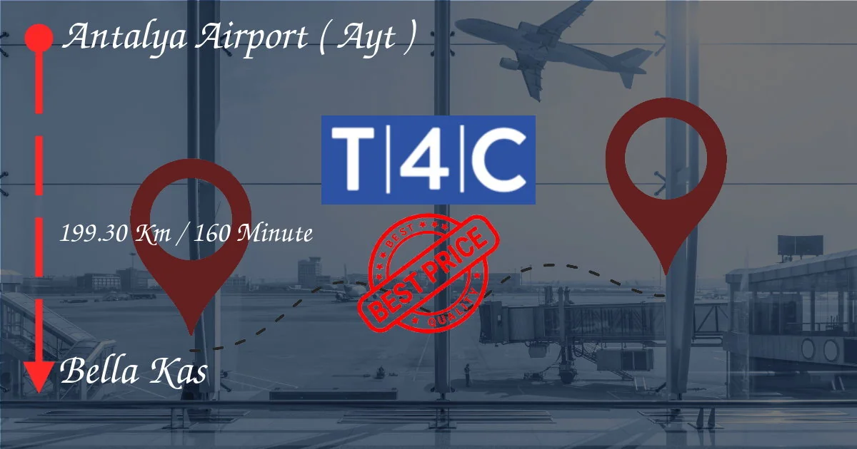 Aéroport d'Antalya (AYT) à Bella Kas Transfert par un taxi privé, une mini-fourgonnette, des navette